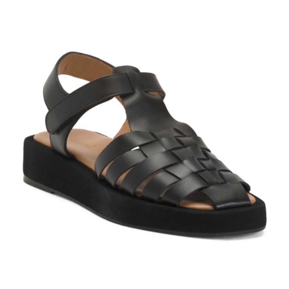 FLATTERED Black Made In Spain Leather Gigi Flat Sandals